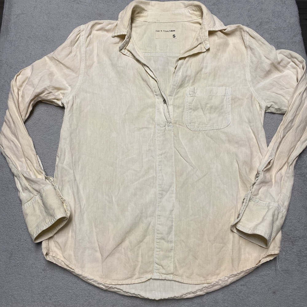 Rag & Bone Shirt Womens Small Faded Vintage Stripe Linen Cotton Blend V Neck